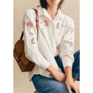 SEZANE NWT Ecru Floral Embroidered Cut Out Oversized Button Down Naora Shirt